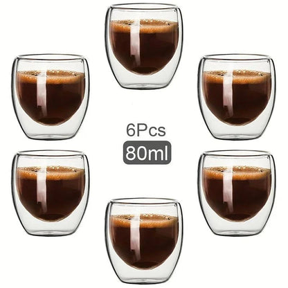 Premium Double Wall Insulated Glass Cup - Handmade Transparent Mug for Espresso, Tea, Whisky, Desserts (80ml, 250ml, 350ml, 450ml) - Home Fads 