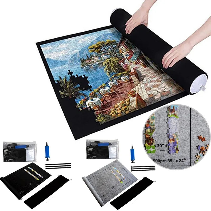 Premium Felt Jigsaw Puzzle Mat – Roll-Up Storage for Puzzles up to 1500 Pieces – Portable Organizer in Black & Gray for Home & Travel - Home Fads 