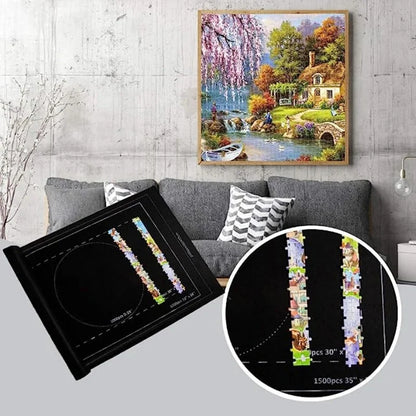 Premium Felt Jigsaw Puzzle Mat – Roll-Up Storage for Puzzles up to 1500 Pieces – Portable Organizer in Black & Gray for Home & Travel - Home Fads 