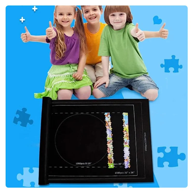 Premium Felt Jigsaw Puzzle Mat – Roll-Up Storage for Puzzles up to 1500 Pieces – Portable Organizer in Black & Gray for Home & Travel - Home Fads 