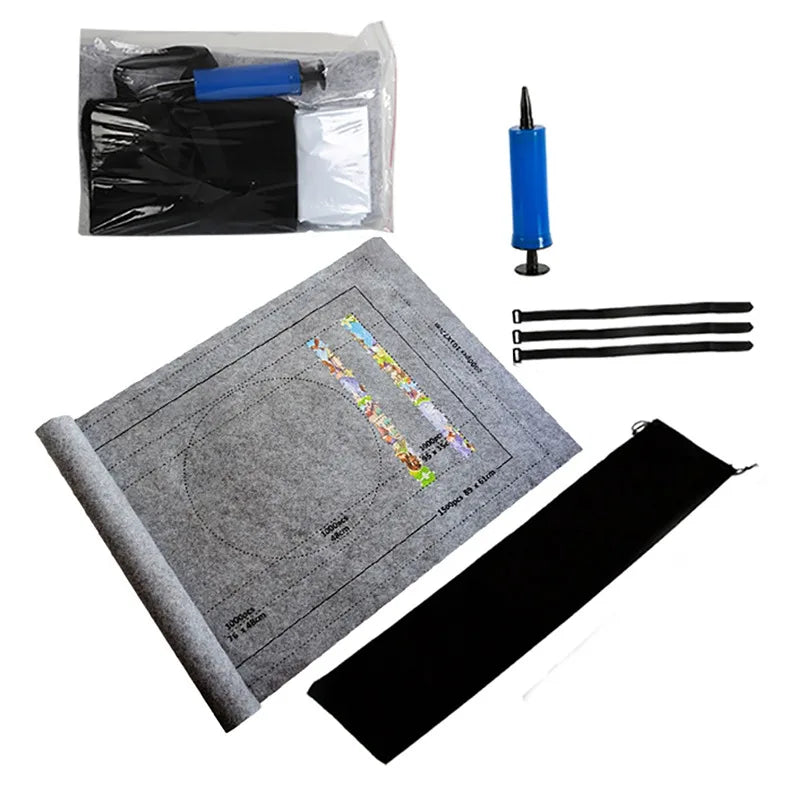 Premium Felt Jigsaw Puzzle Mat – Roll-Up Storage for Puzzles up to 1500 Pieces – Portable Organizer in Black & Gray for Home & Travel - Home Fads 