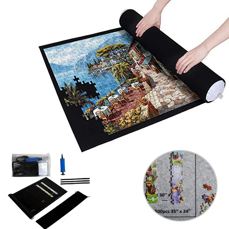 Premium Felt Jigsaw Puzzle Mat – Roll-Up Storage for Puzzles up to 1500 Pieces – Portable Organizer in Black & Gray for Home & Travel - Home Fads 
