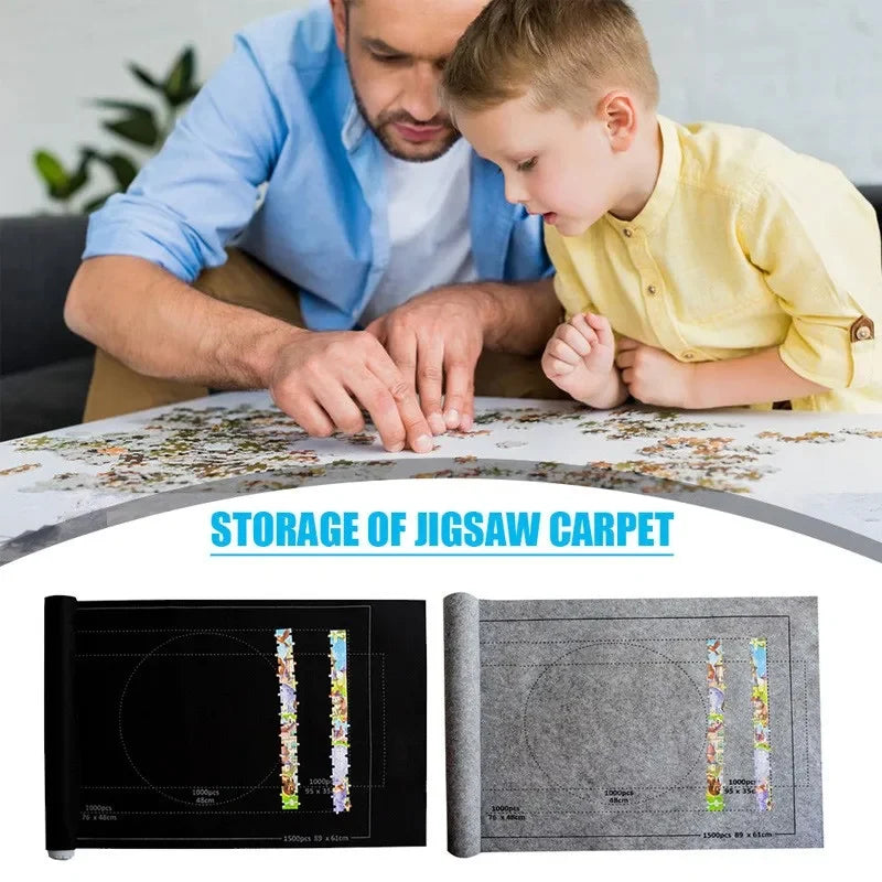 Premium Felt Jigsaw Puzzle Mat – Roll-Up Storage for Puzzles up to 1500 Pieces – Portable Organizer in Black & Gray for Home & Travel - Home Fads 
