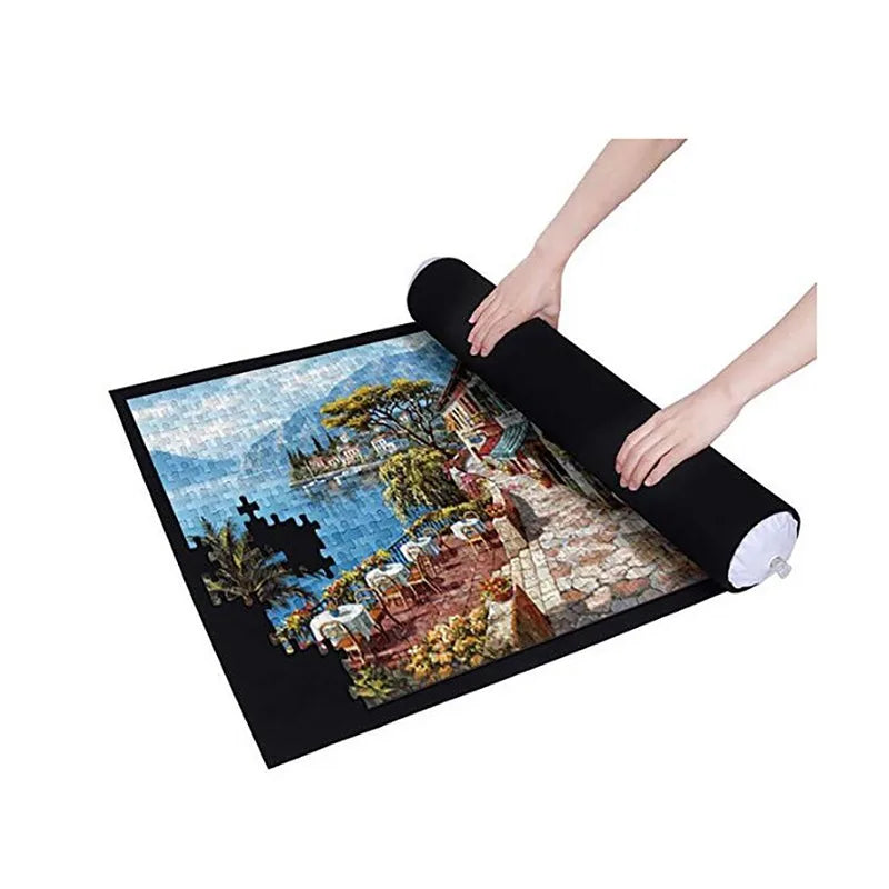 Premium Felt Jigsaw Puzzle Mat – Roll-Up Storage for Puzzles up to 1500 Pieces – Portable Organizer in Black & Gray for Home & Travel - Home Fads 