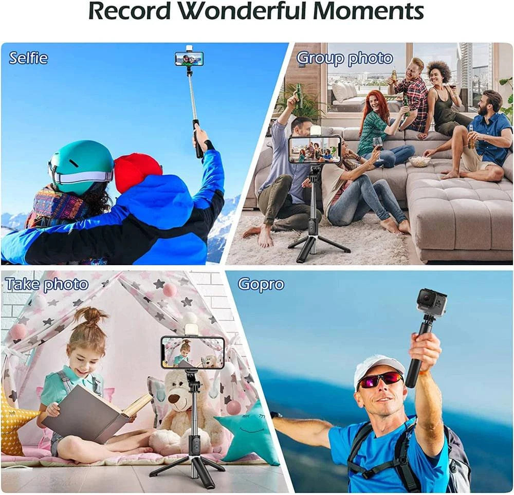 Premium Foldable Bluetooth Selfie Stick Tripod with Optional LED Fill Light, Remote Shutter Control for Android and iPhone Devices - Home Fads 