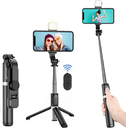 Premium Foldable Bluetooth Selfie Stick Tripod with Optional LED Fill Light, Remote Shutter Control for Android and iPhone Devices - Home Fads 