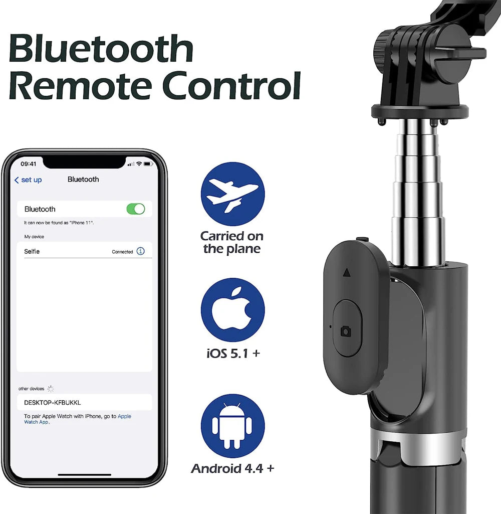Premium Foldable Bluetooth Selfie Stick Tripod with Optional LED Fill Light, Remote Shutter Control for Android and iPhone Devices - Home Fads 