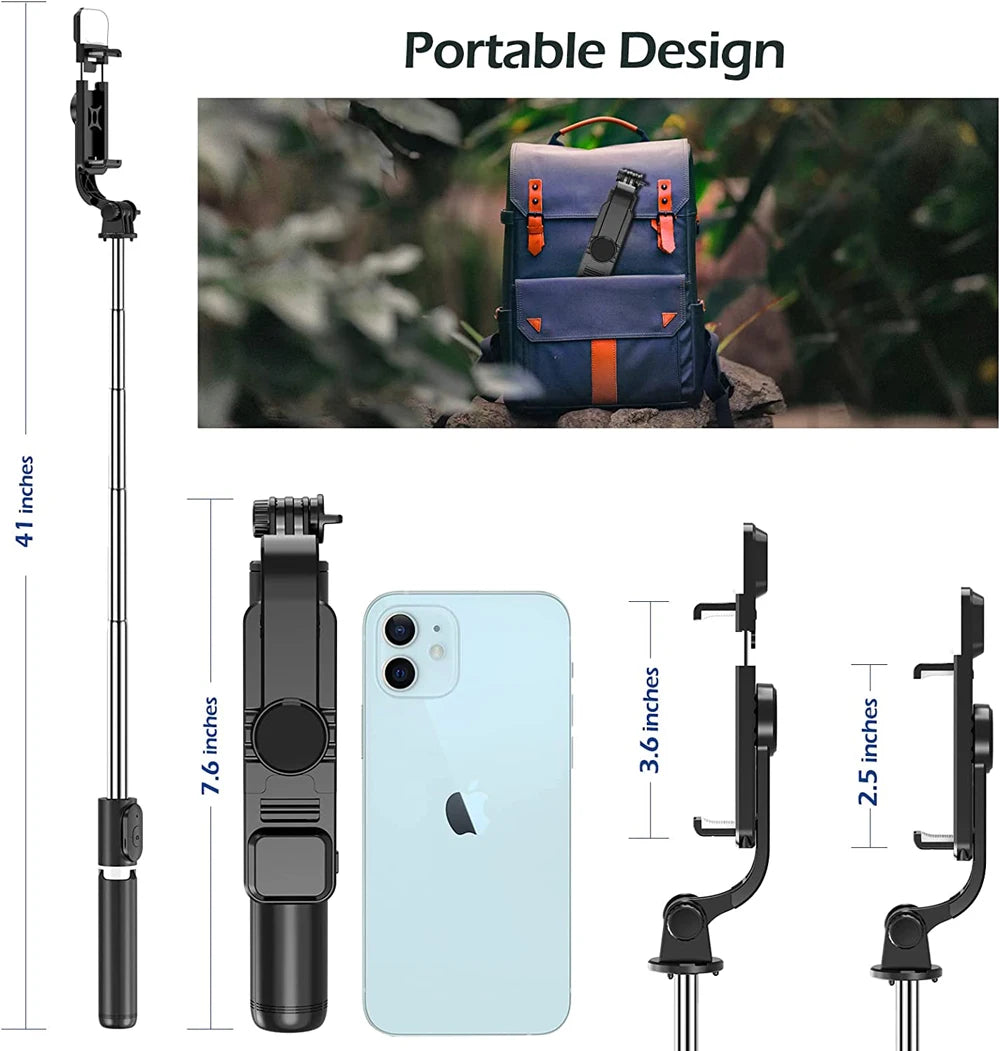 Premium Foldable Bluetooth Selfie Stick Tripod with Optional LED Fill Light, Remote Shutter Control for Android and iPhone Devices - Home Fads 