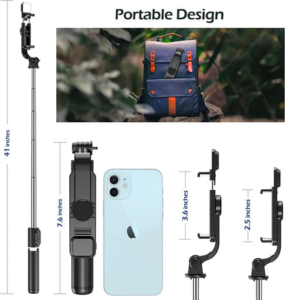 Premium Foldable Bluetooth Selfie Stick Tripod with Optional LED Fill Light, Remote Shutter Control for Android and iPhone Devices - Home Fads 
