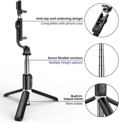 Premium Foldable Bluetooth Selfie Stick Tripod with Optional LED Fill Light, Remote Shutter Control for Android and iPhone Devices - Home Fads 