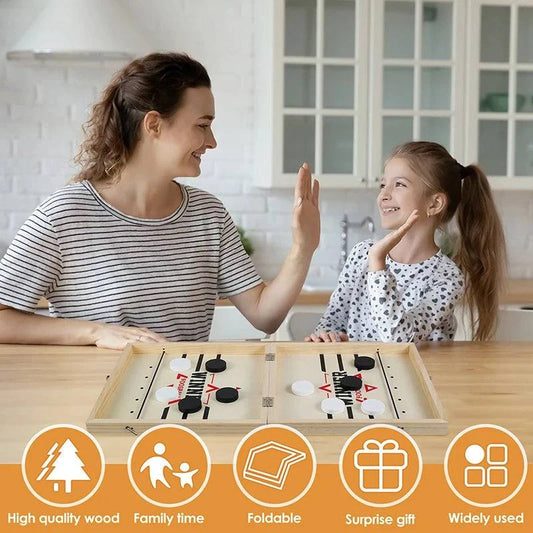 Premium Foldable Wooden Foosball Puck Table Hockey - Catapult Chess Board Game for All Ages - Home Fads 