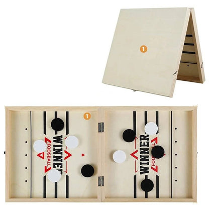 Premium Foldable Wooden Foosball Puck Table Hockey - Catapult Chess Board Game for All Ages - Home Fads 