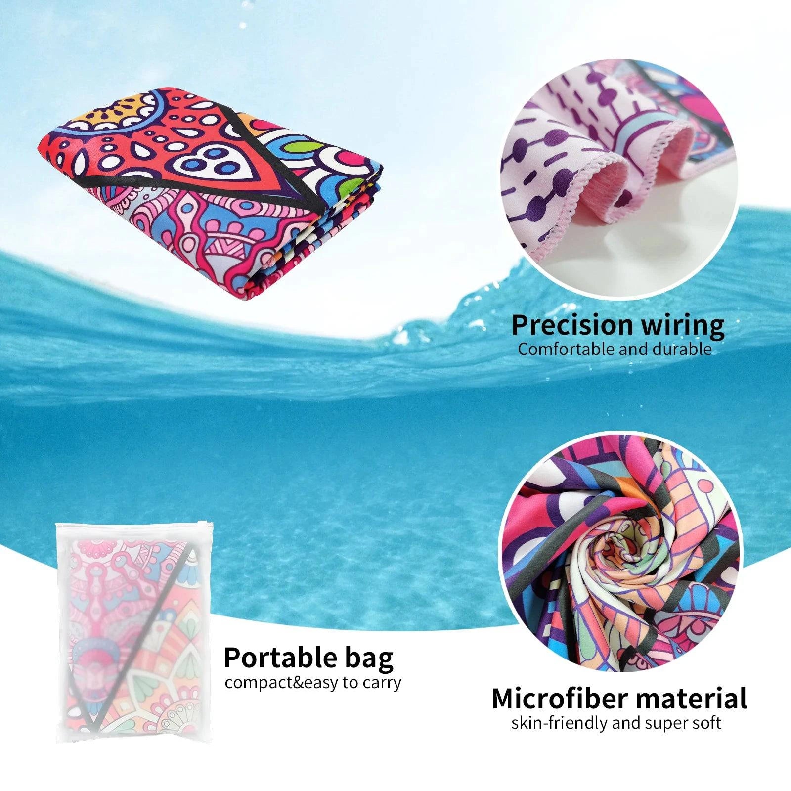 Premium Quick-Dry Microfiber Beach Towel - Oversized 35*71in, Super Absorbent, Printed Design, Ideal for Beach, Pool, and Fitness - Home Fads 
