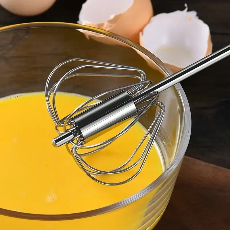 Premium Stainless Steel Handheld Egg Whisk – Manual Self-Turning Mixer for Effortless Whisking and Mixing - Home Fads 