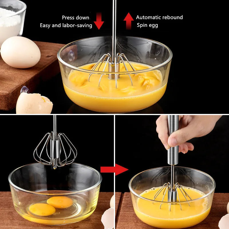 Premium Stainless Steel Handheld Egg Whisk – Manual Self-Turning Mixer for Effortless Whisking and Mixing - Home Fads 