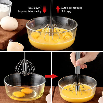 Premium Stainless Steel Handheld Egg Whisk – Manual Self-Turning Mixer for Effortless Whisking and Mixing - Home Fads 