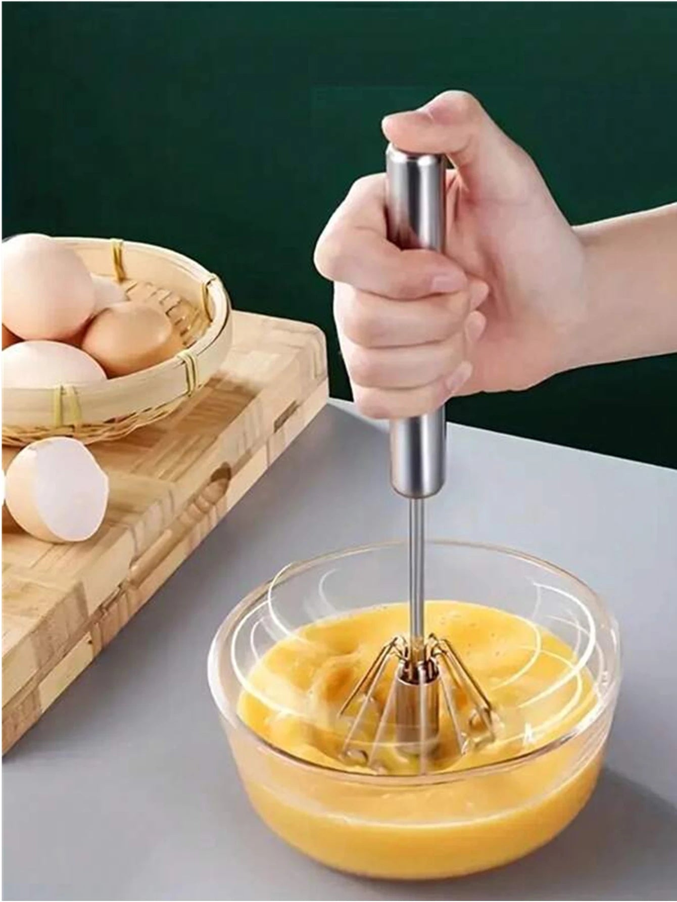 Premium Stainless Steel Handheld Egg Whisk – Manual Self-Turning Mixer for Effortless Whisking and Mixing - Home Fads 