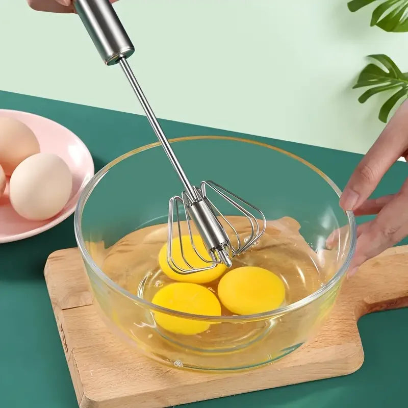 Premium Stainless Steel Handheld Egg Whisk – Manual Self-Turning Mixer for Effortless Whisking and Mixing - Home Fads 