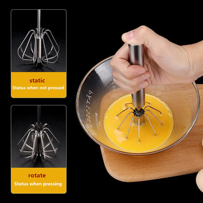 Premium Stainless Steel Handheld Egg Whisk – Manual Self-Turning Mixer for Effortless Whisking and Mixing - Home Fads 