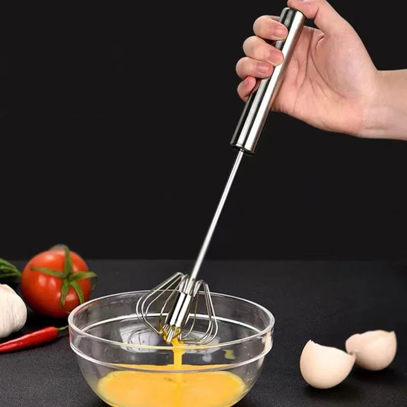 Premium Stainless Steel Handheld Egg Whisk – Manual Self-Turning Mixer for Effortless Whisking and Mixing - Home Fads 