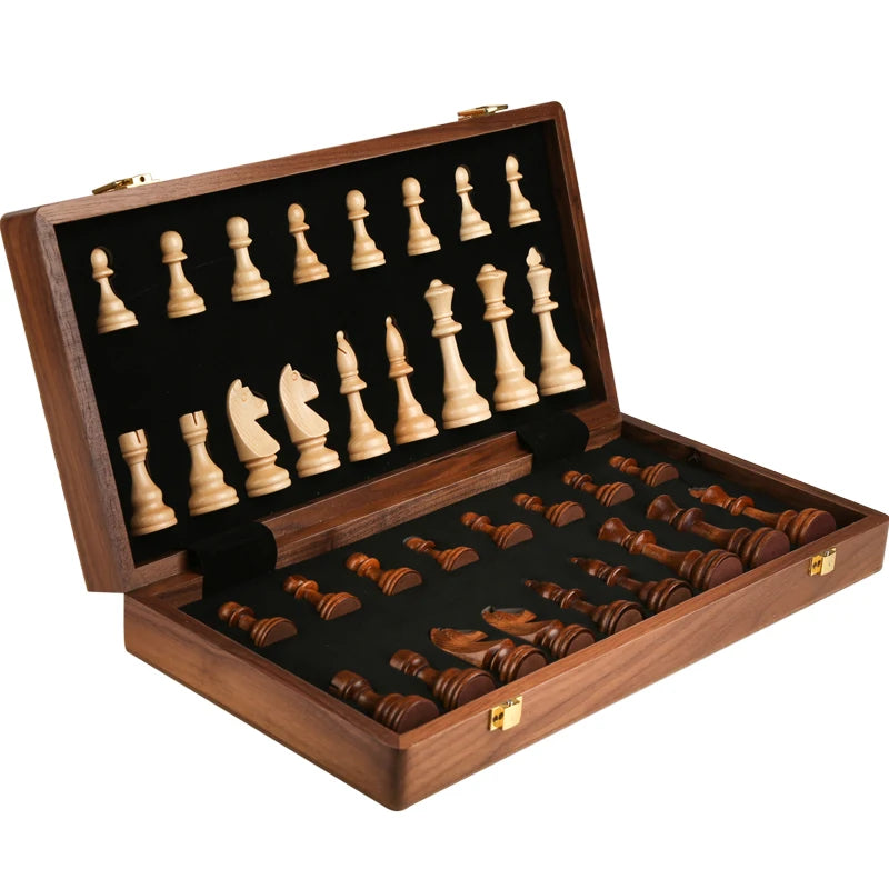 Premium Wooden Chess Set – Folding Walnut Chessboard with Handcrafted Solid Wood Pieces, Ideal Gift for Children & Classic Board Game Enthusiasts - Home Fads 