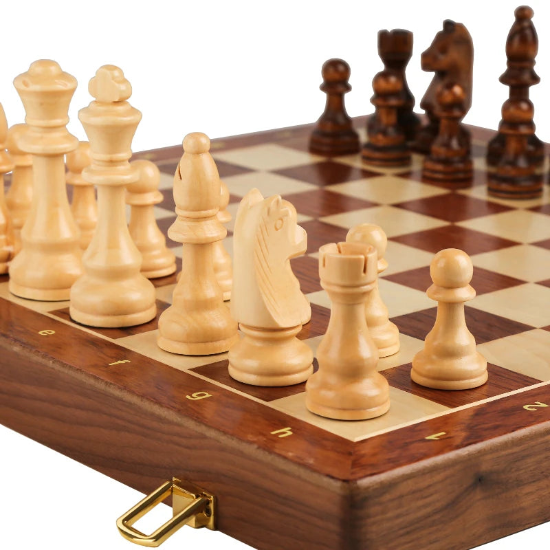 Premium Wooden Chess Set – Folding Walnut Chessboard with Handcrafted Solid Wood Pieces, Ideal Gift for Children & Classic Board Game Enthusiasts - Home Fads 