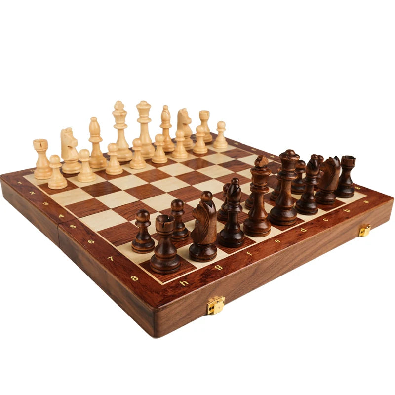 Premium Wooden Chess Set – Folding Walnut Chessboard with Handcrafted Solid Wood Pieces, Ideal Gift for Children & Classic Board Game Enthusiasts - Home Fads 