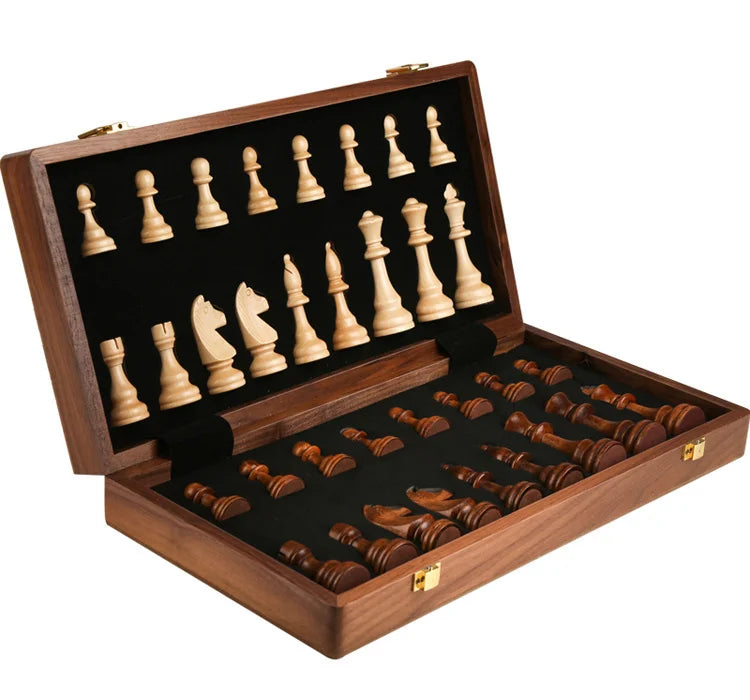 Premium Wooden Chess Set – Folding Walnut Chessboard with Handcrafted Solid Wood Pieces, Ideal Gift for Children & Classic Board Game Enthusiasts - Home Fads 