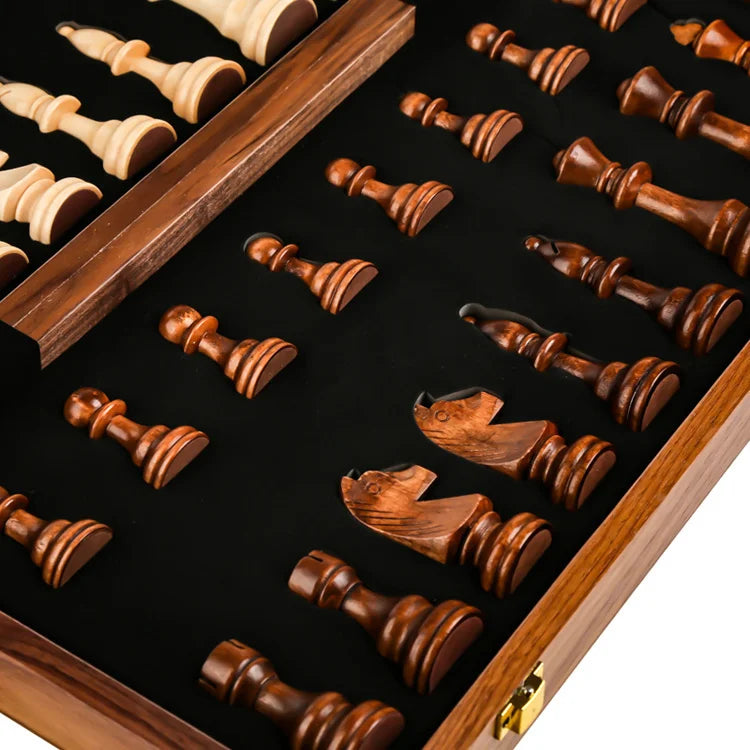 Premium Wooden Chess Set – Folding Walnut Chessboard with Handcrafted Solid Wood Pieces, Ideal Gift for Children & Classic Board Game Enthusiasts - Home Fads 