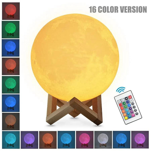 Rechargeable 3D Print Moon Lamp LED Night Light - Touch Switch Lunar Light for Bedroom Decor and Birthday Gift - Home Fads 