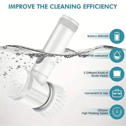 Rechargeable Electric Cleaning Brush – Multi-Function Scrubber with 5 Interchangeable Heads for Household Surfaces - Home Fads 