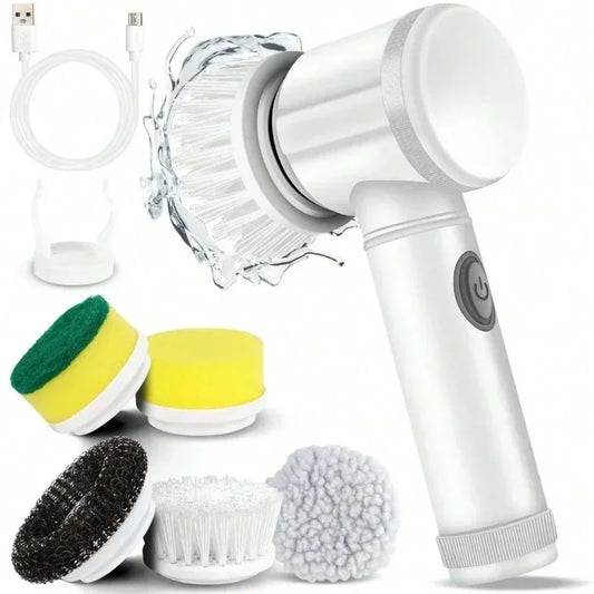 Rechargeable Electric Cleaning Brush – Multi-Function Scrubber with 5 Interchangeable Heads for Household Surfaces - Home Fads 
