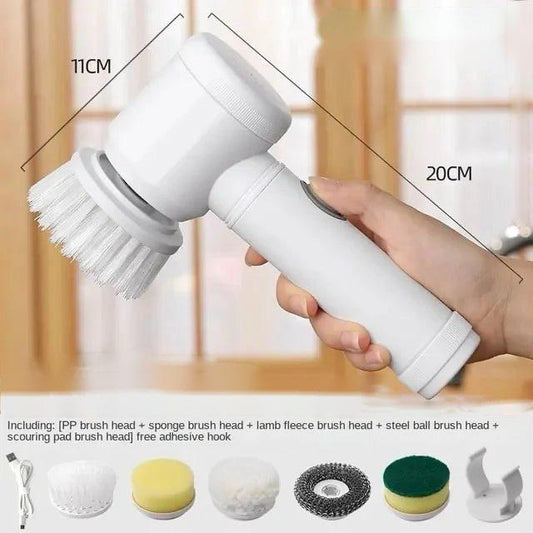 Rechargeable Electric Cleaning Brush – Multi-Function Scrubber with 5 Interchangeable Heads for Household Surfaces - Home Fads 