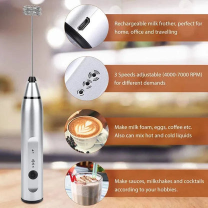 Rechargeable Handheld Electric Milk Frother with USB Charging - Coffee Foam Maker and Mixer - Home Fads 