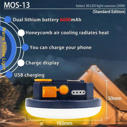 Rechargeable LED Tent Light - Portable Lantern for Camping, Emergency, and Outdoor Use with Magnet, Flashlight, and Dual USB Charging - Home Fads 