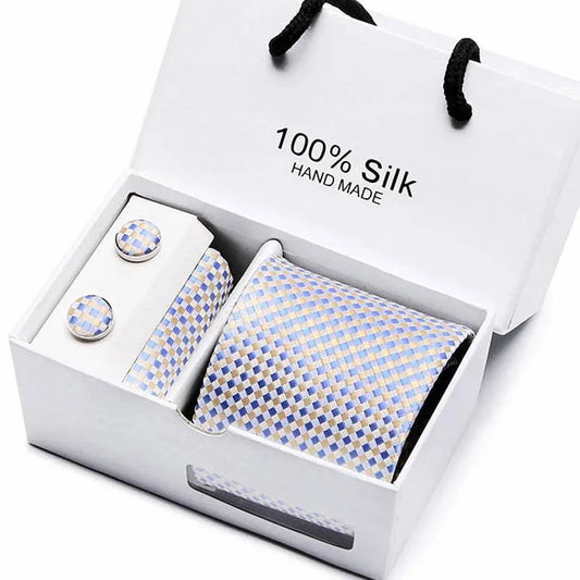 Refined Men's Silk Jacquard Necktie Set with Tie, Pocket Square, and Cufflinks – Ideal Father's Day, Valentine's Day, Christmas, and Birthday Gift - Home Fads 