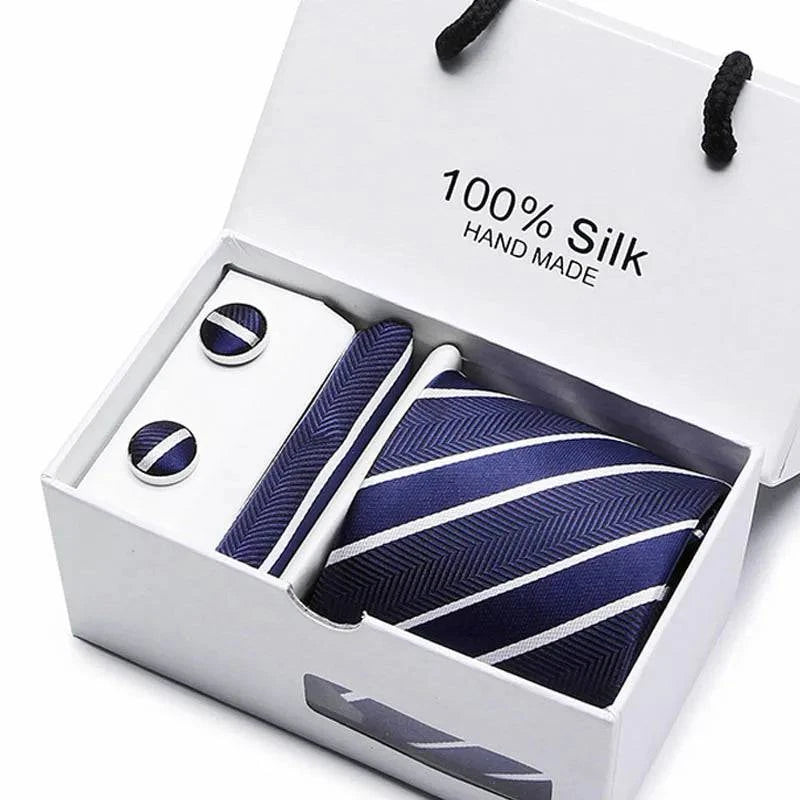Refined Men's Silk Jacquard Necktie Set with Tie, Pocket Square, and Cufflinks – Ideal Father's Day, Valentine's Day, Christmas, and Birthday Gift - Home Fads 