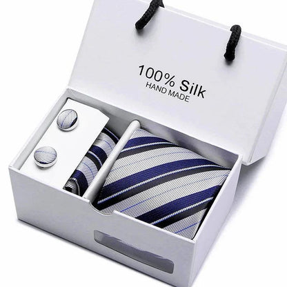Refined Men's Silk Jacquard Necktie Set with Tie, Pocket Square, and Cufflinks – Ideal Father's Day, Valentine's Day, Christmas, and Birthday Gift - Home Fads 
