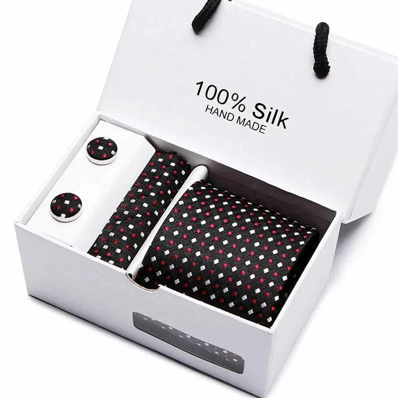 Refined Men's Silk Jacquard Necktie Set with Tie, Pocket Square, and Cufflinks – Ideal Father's Day, Valentine's Day, Christmas, and Birthday Gift - Home Fads 