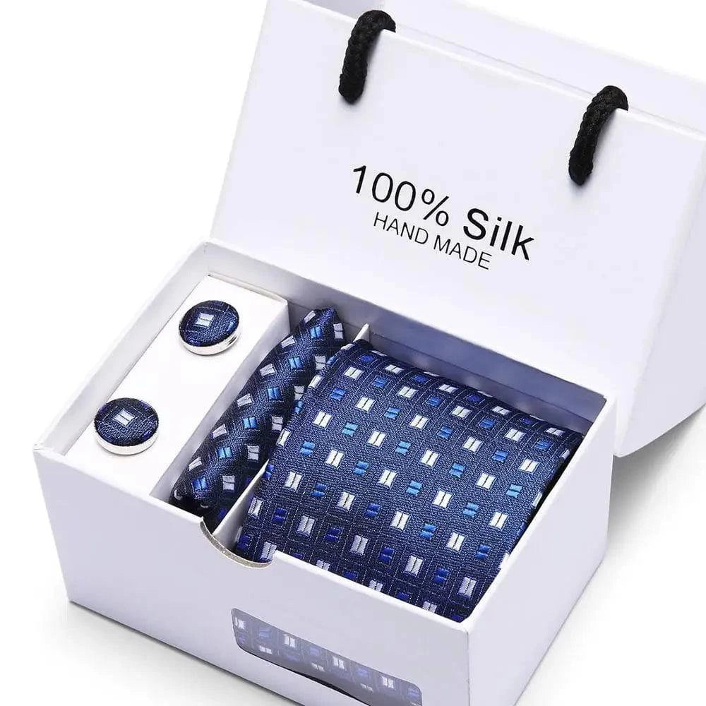 Refined Men's Silk Jacquard Necktie Set with Tie, Pocket Square, and Cufflinks – Ideal Father's Day, Valentine's Day, Christmas, and Birthday Gift - Home Fads 