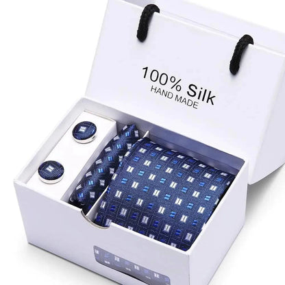 Refined Men's Silk Jacquard Necktie Set with Tie, Pocket Square, and Cufflinks – Ideal Father's Day, Valentine's Day, Christmas, and Birthday Gift - Home Fads 