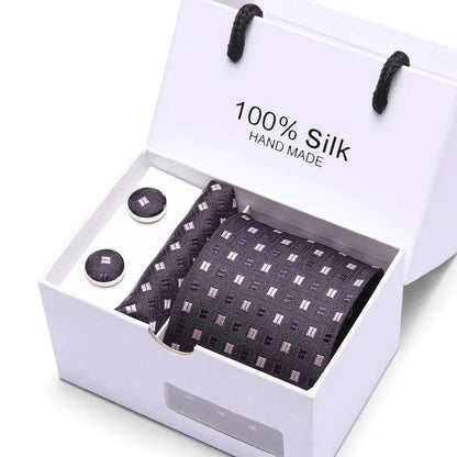 Refined Men's Silk Jacquard Necktie Set with Tie, Pocket Square, and Cufflinks – Ideal Father's Day, Valentine's Day, Christmas, and Birthday Gift - Home Fads 