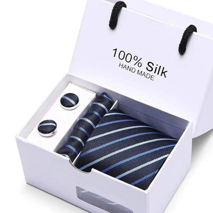 Refined Men's Silk Jacquard Necktie Set with Tie, Pocket Square, and Cufflinks – Ideal Father's Day, Valentine's Day, Christmas, and Birthday Gift - Home Fads 