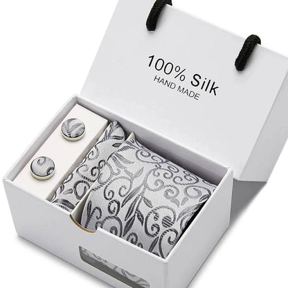 Refined Men's Silk Jacquard Necktie Set with Tie, Pocket Square, and Cufflinks – Ideal Father's Day, Valentine's Day, Christmas, and Birthday Gift - Home Fads 