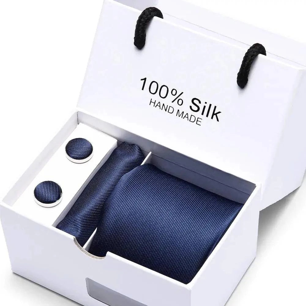 Refined Men's Silk Jacquard Necktie Set with Tie, Pocket Square, and Cufflinks – Ideal Father's Day, Valentine's Day, Christmas, and Birthday Gift - Home Fads 