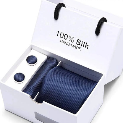 Refined Men's Silk Jacquard Necktie Set with Tie, Pocket Square, and Cufflinks – Ideal Father's Day, Valentine's Day, Christmas, and Birthday Gift - Home Fads 