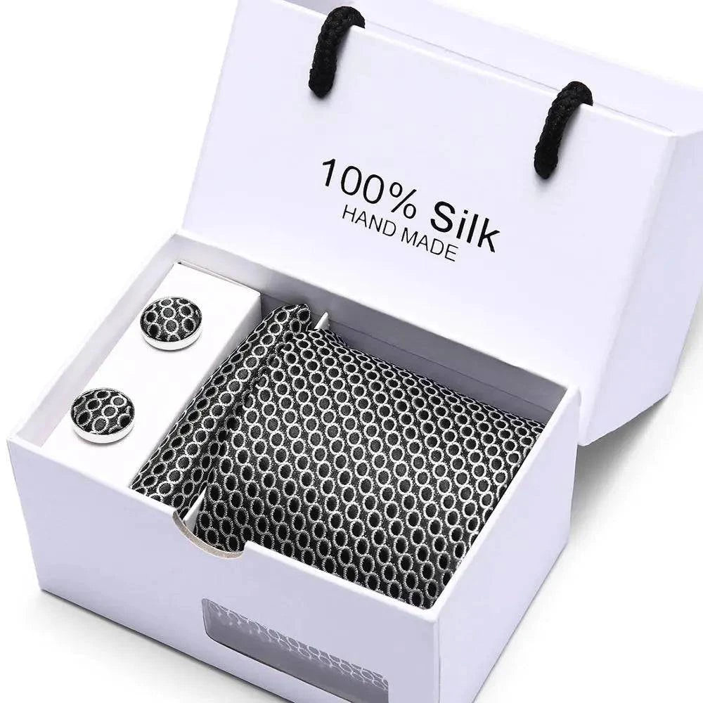 Refined Men's Silk Jacquard Necktie Set with Tie, Pocket Square, and Cufflinks – Ideal Father's Day, Valentine's Day, Christmas, and Birthday Gift - Home Fads 