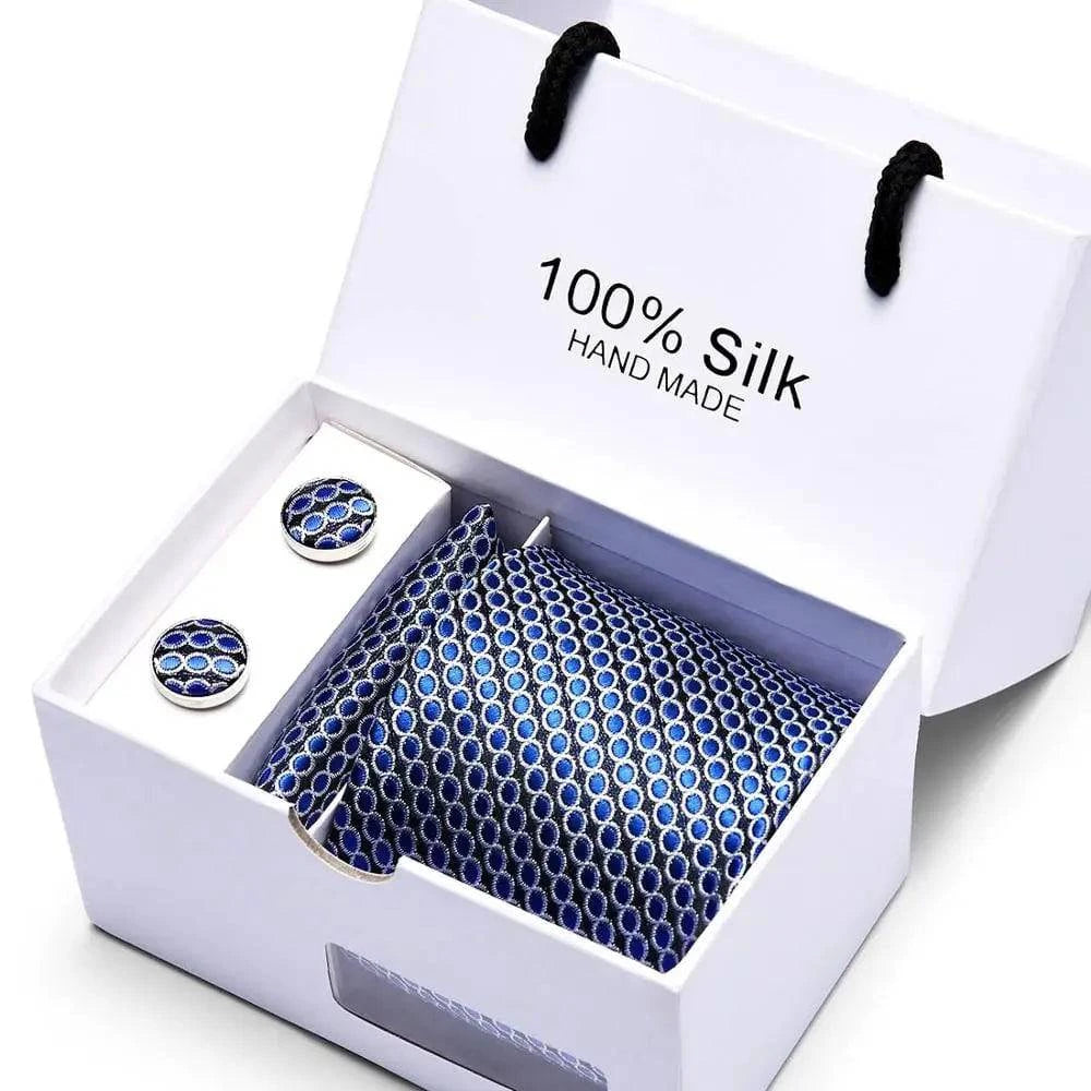 Refined Men's Silk Jacquard Necktie Set with Tie, Pocket Square, and Cufflinks – Ideal Father's Day, Valentine's Day, Christmas, and Birthday Gift - Home Fads 