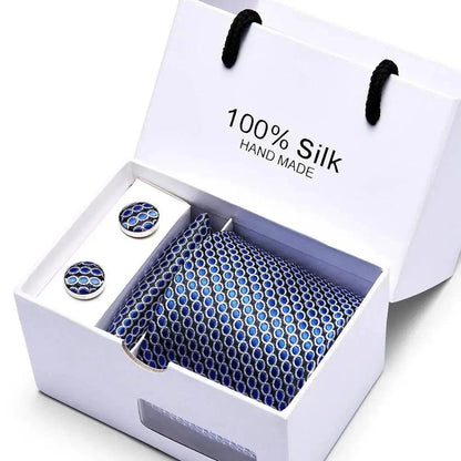 Refined Men's Silk Jacquard Necktie Set with Tie, Pocket Square, and Cufflinks – Ideal Father's Day, Valentine's Day, Christmas, and Birthday Gift - Home Fads 