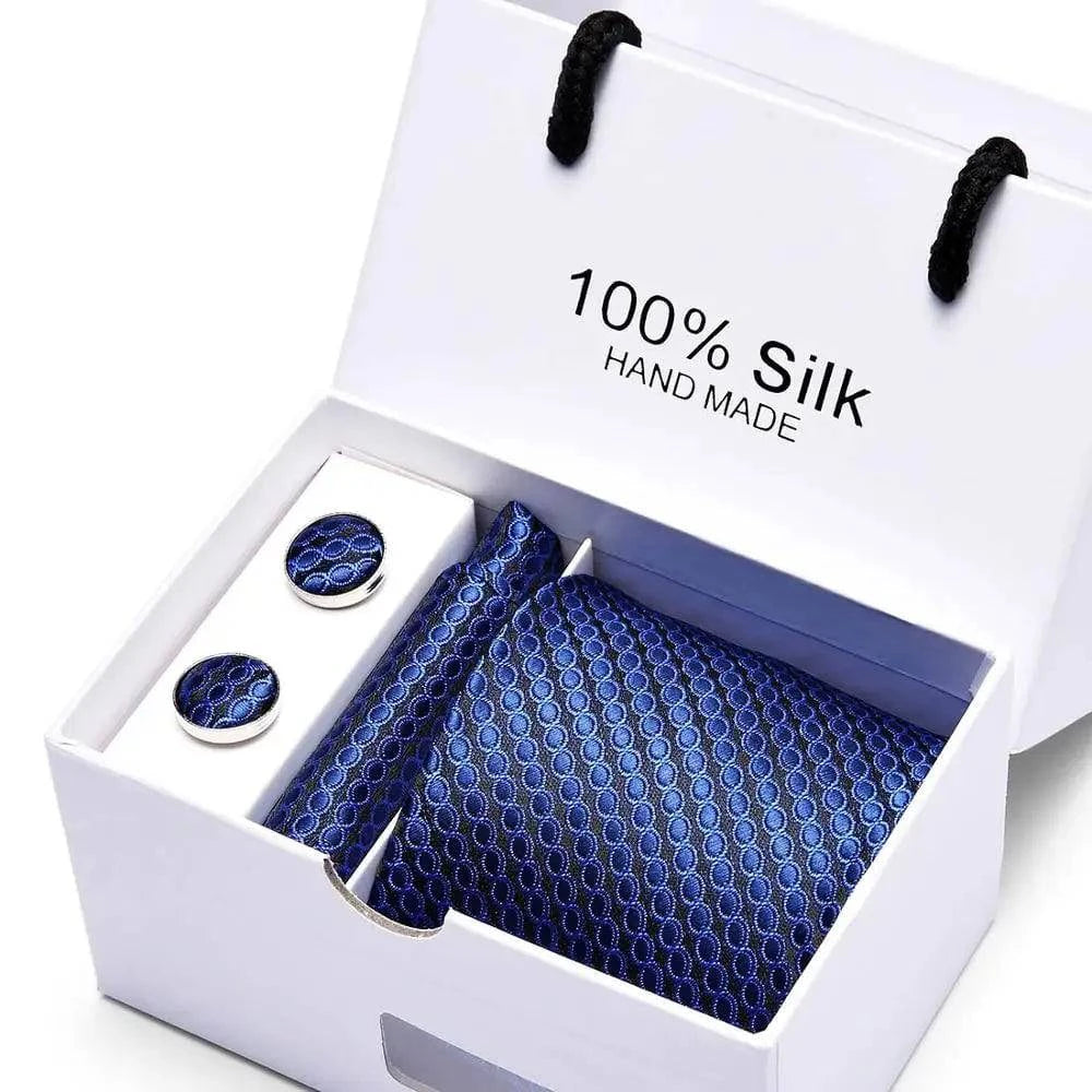 Refined Men's Silk Jacquard Necktie Set with Tie, Pocket Square, and Cufflinks – Ideal Father's Day, Valentine's Day, Christmas, and Birthday Gift - Home Fads 